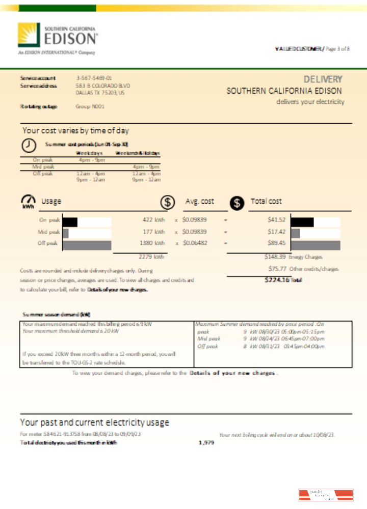 Southern California EDISON utility business bill, page 3, SCR PSD template
